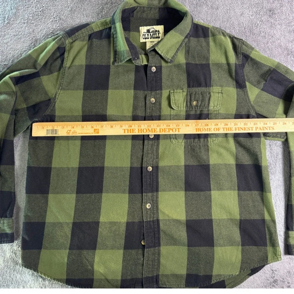 Old Mill Mens 2XL Flannel Shirt Green Black Buffalo Plaid Long Sleeve Button Up - Picture 4 of 5